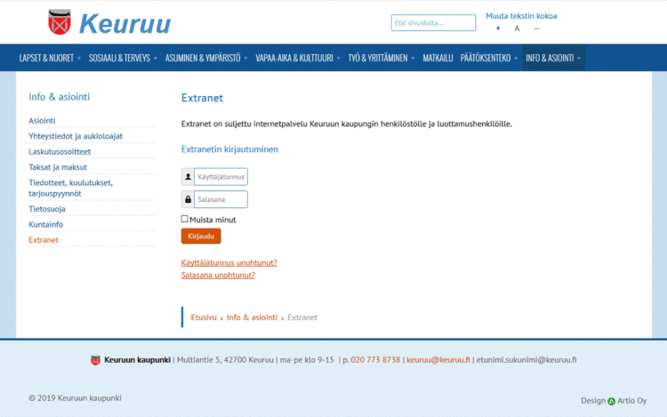 Keuruun kaupungin extranet uudella ilmeellä