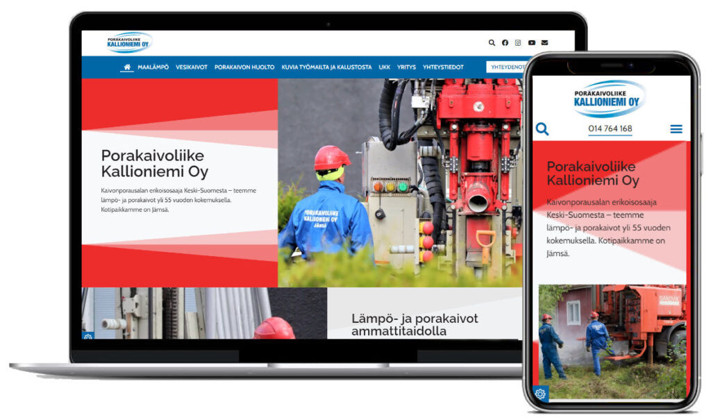 Porakaivoliike Kallioniemi Oy -verkkosivu värikkäästi WordPressiin