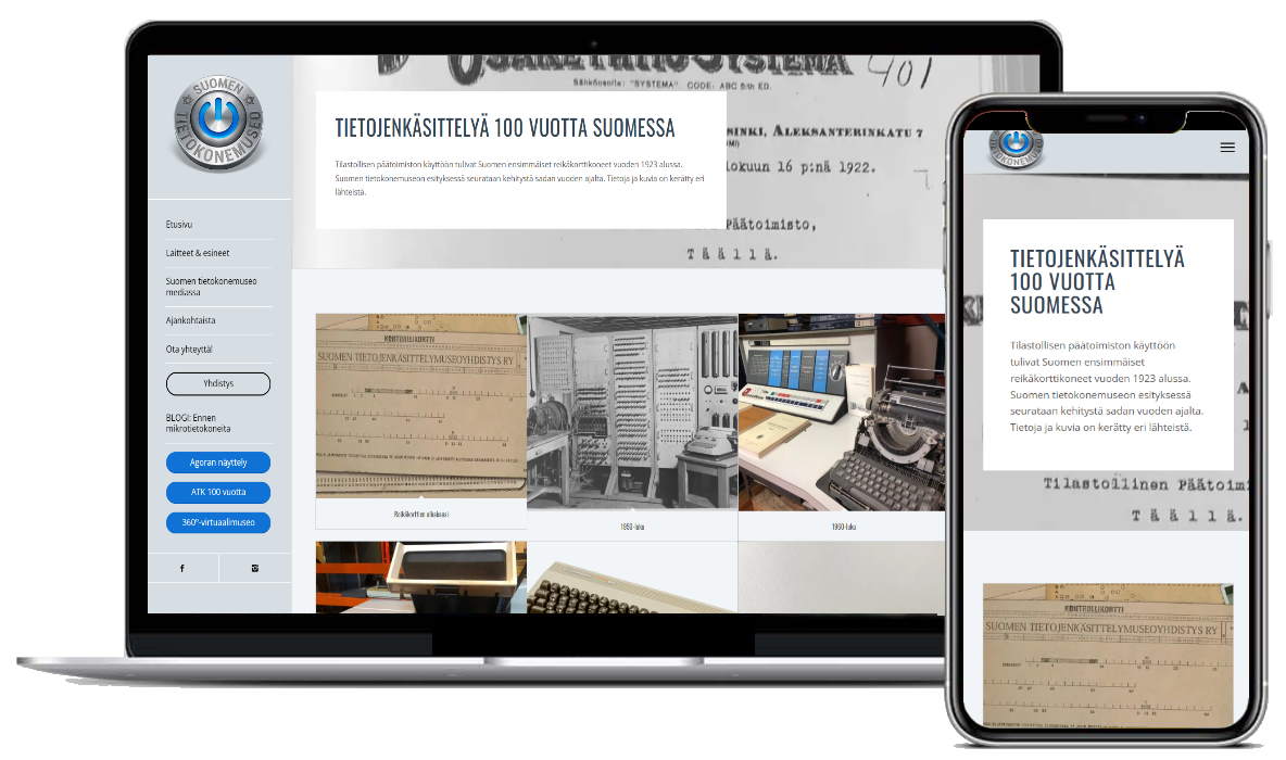 WordPress jatkokehityspalvelut Artiolta: Suomentietokonemuseoyhdistyksen sivuille uusi juhlavuosinäyttely