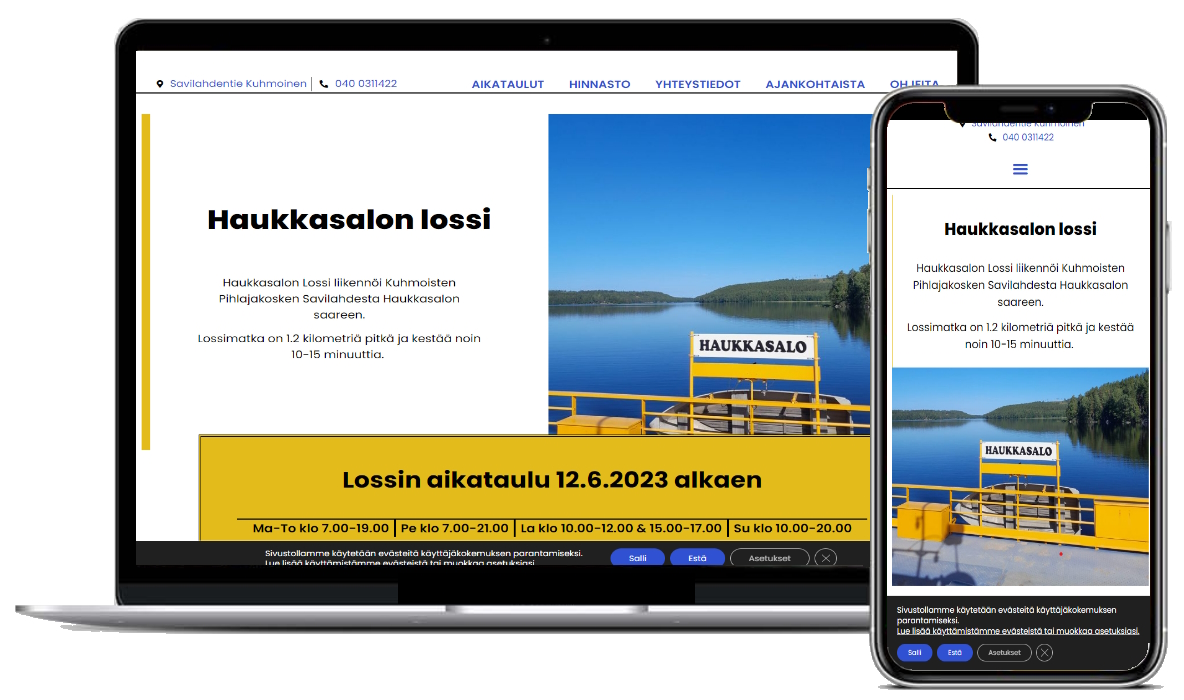 Haukkasalon lossille kompakti onepager WordPressiin